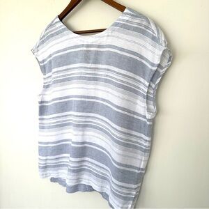 Striped Gray and White Women's Top with V-back, sleeveless, 💯 linen
